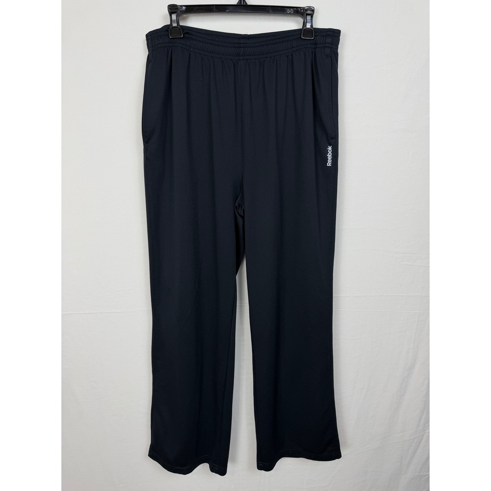 Reebok Mens Polyester Athletic Pants XL Black Mesh Drawstring Gym Training